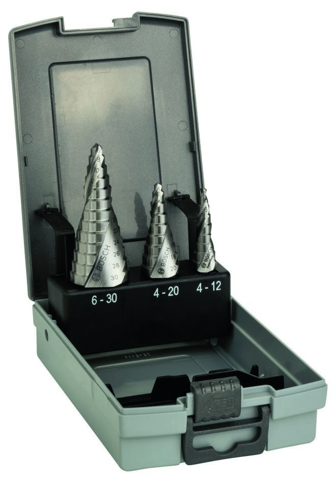 Bosch Professional Accesorios 2608587426 Juego de brocas escalonadas de 3 piezas HSS Mango de 3 superficies