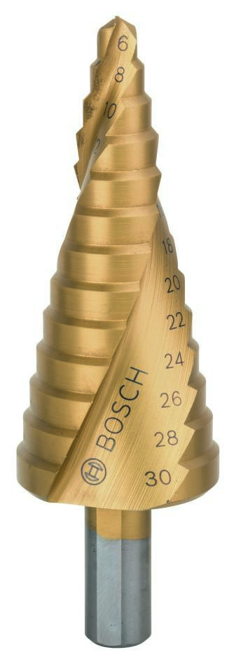 Bosch Professional Accesorios 2608587430 Brocas escalonadas HSS-TiN 6-30 mm Mango de 3 estrías