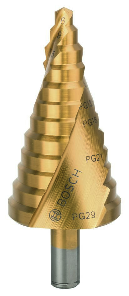 Bosch Professional Accesorios 2608587435 Brocas escalonadas HSS-TiN 6-37 mm Mango de 3 estrías (para prensaestopas)
