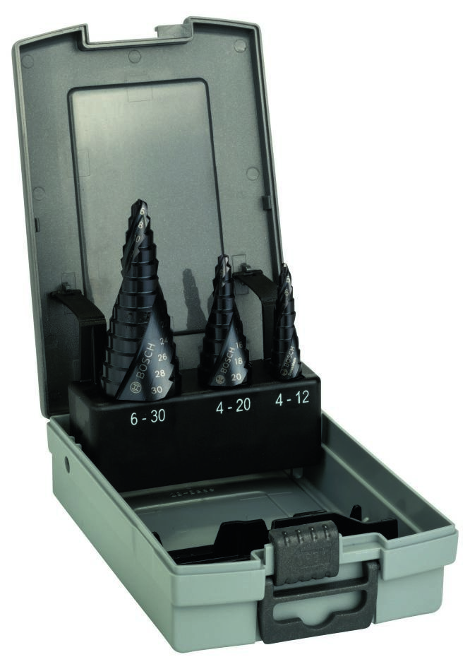 Bosch Professional Accesorios 2608588069 Juego de brocas escalonadas HSS-AlTiN de 3 piezas y mango acanalado