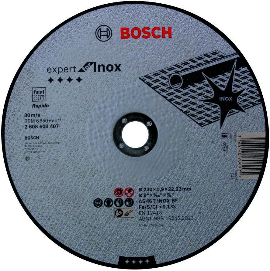 Bosch Professional Accesorios 2608603407 Disco de corte recto Expert para Inox - Rapido AS 46 T INOX BF, 230 mm, 1,9 mm
