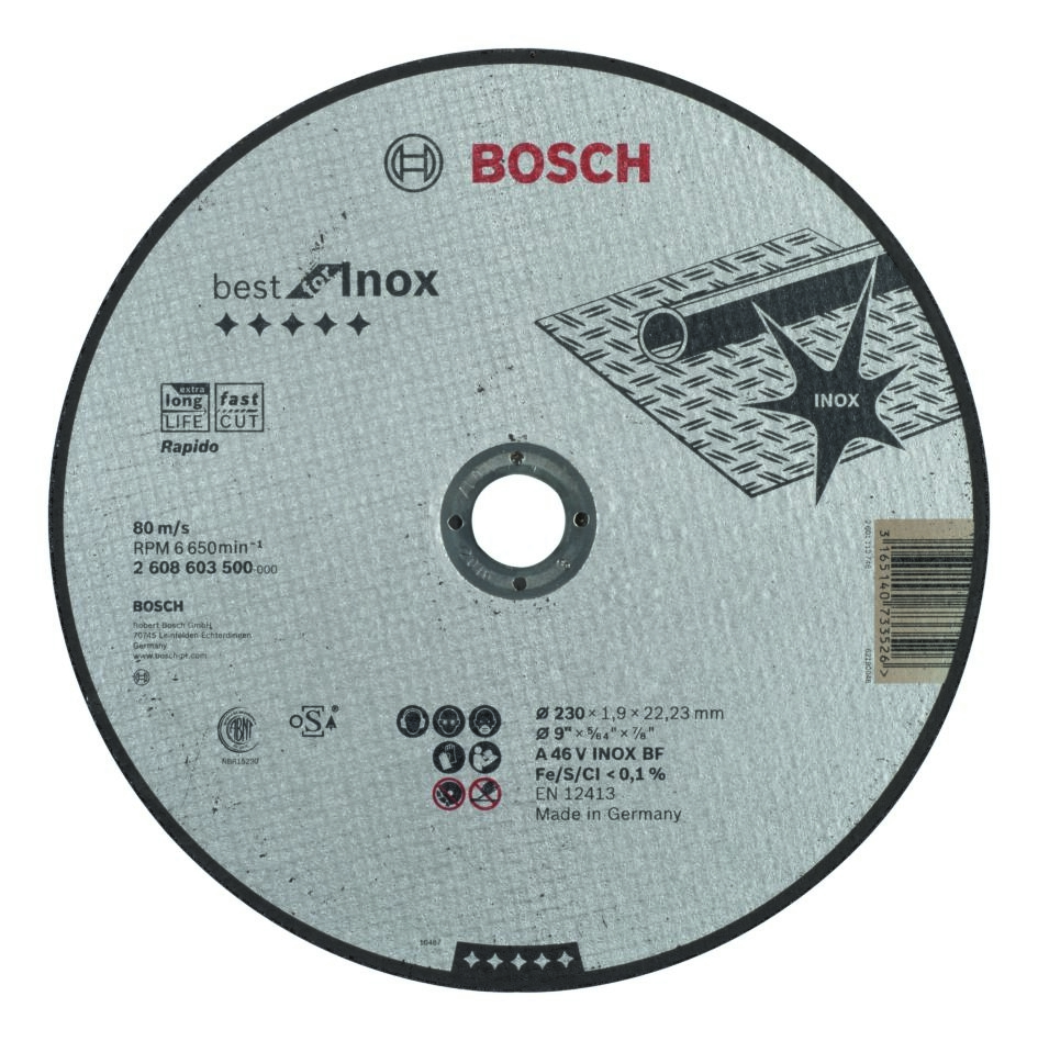 Bosch Professional Accesorios 2608603500 Disco de corte recto Best for Inox - Rapido A 46 V INOX BF, 230 mm, 1,9 mm