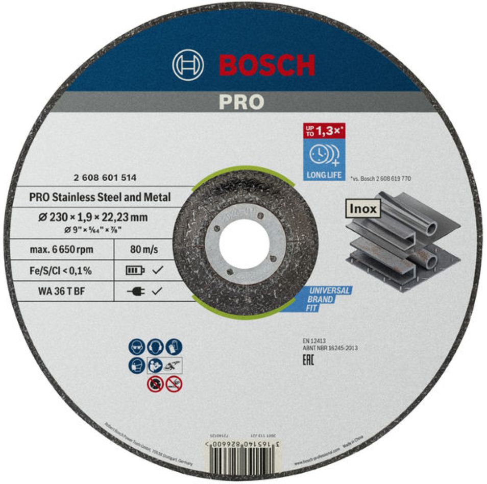 Bosch Professional Accesorios 2608601514 PRO Disco de corte para acero inoxidable y metal, 230x1,9x22,23 mm
