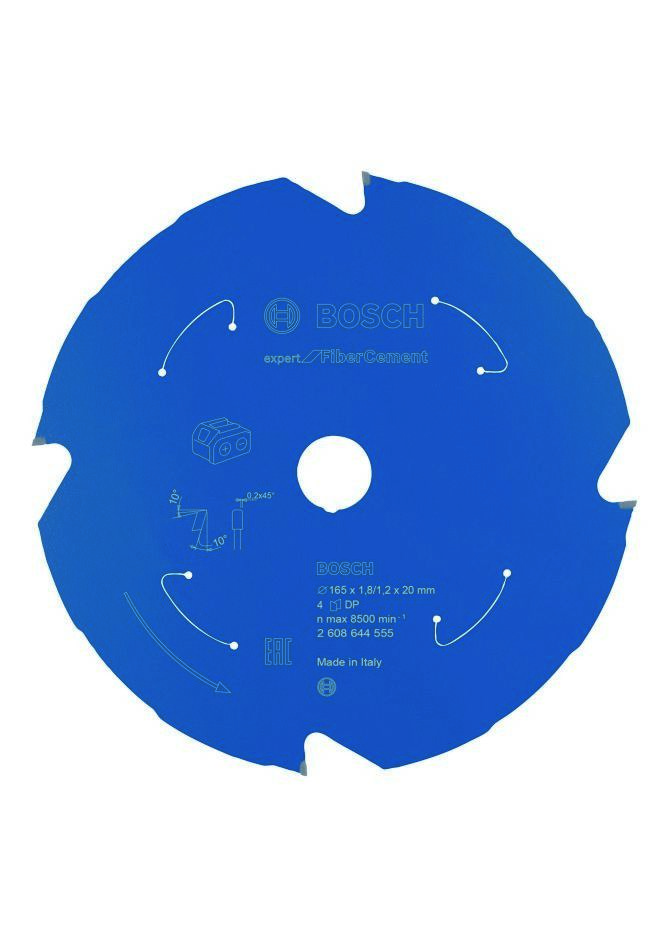 Bosch Professional Accesorios 2608644555 Hoja de sierra circular de metal duro Fibrocemento Expert para sierras sin cable 165 x 20 x T4 2608644555