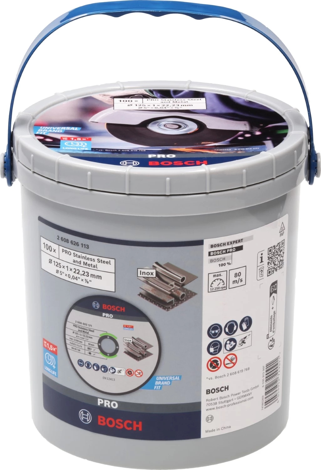 Bosch Professional Accesorios 2608626113  WA 60 T BF Pro Disco de corte INOX y metal 125 x 1,0 mm 100 in cubo