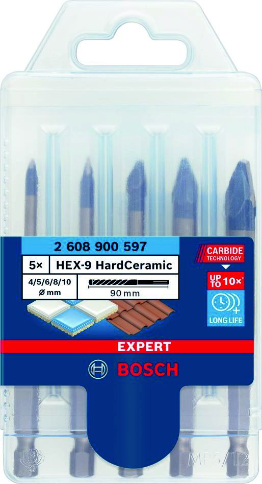 Bosch Professional Accesorios 2608900597 Juego de brocas Expert HardCeramic HEX-9 4/5/6/8/10 mm 5 piezas