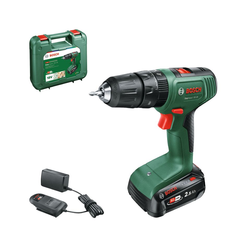Bosch DIY 0615A5008L EasyImpact 18V-38 Atornillador sin cable 1x bater&iacute;a de 18V 2,5Ah y cargador AL 18V-20 en malet&iacute;n