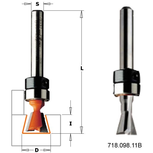 CMT 818.159.11B Fresa de cola de milano con cojinete guía en el mango 16x25,4x68,3 mango 9,5 mm