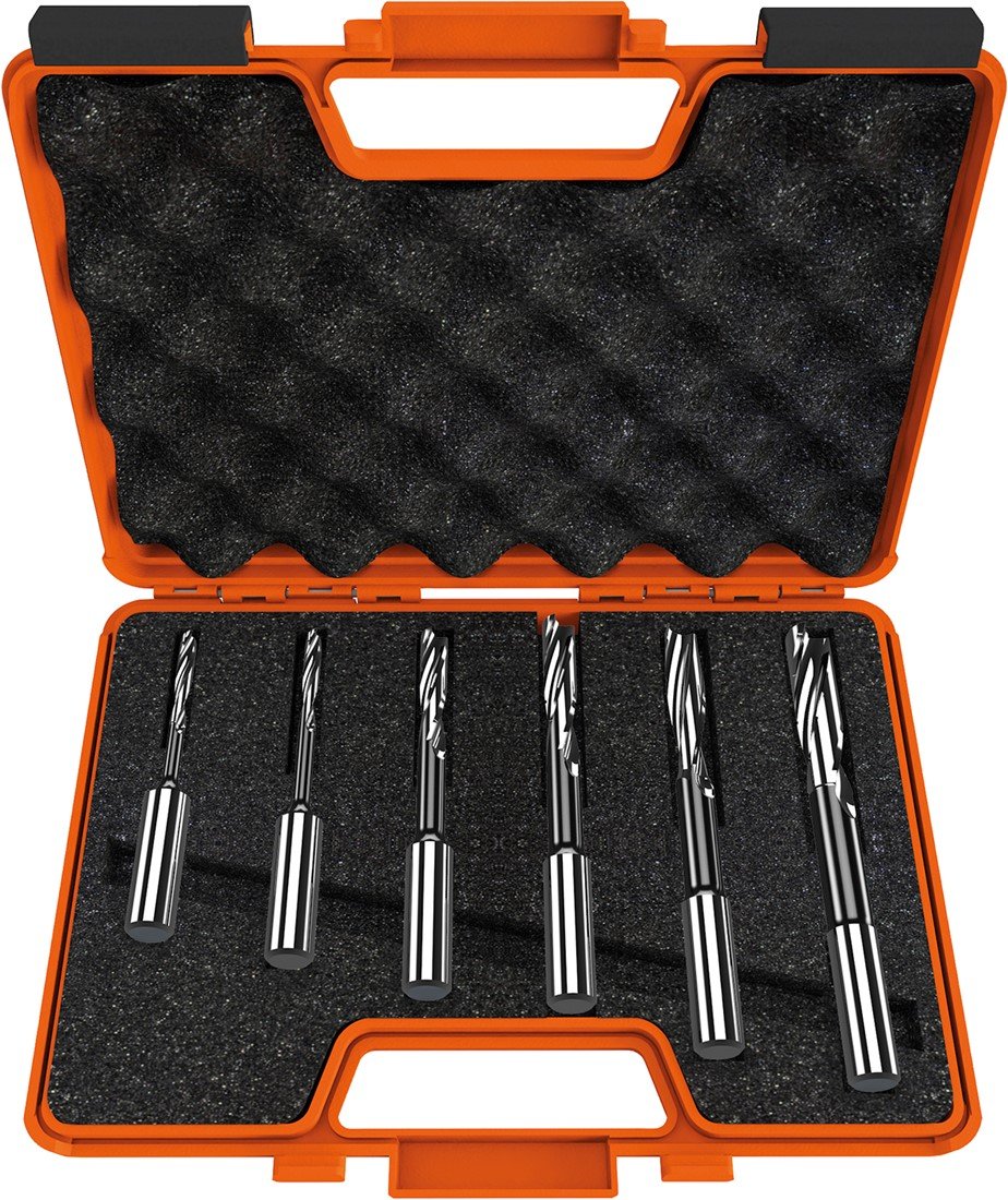 CMT 161.001.10 ( Ø 16 mm ) Juego de brocas espiralizadas para agujeros largos con rompevirutas 6 piezas restantes