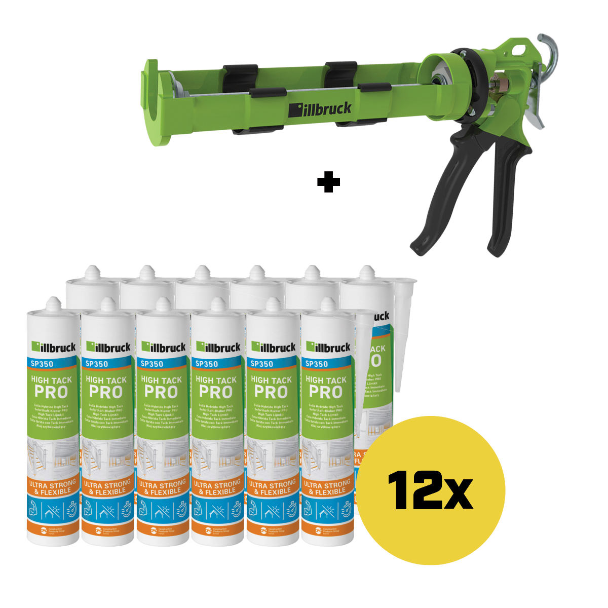 illbruck SP350SETWIT SP350 SET - 12 x SP350 High Tack Glue Putty White + AA873 Glue Gun