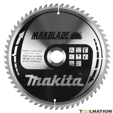 Makita B-09070 Hoja de sierra HM Madera 260 x 30 x 80T - 1