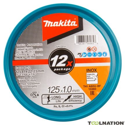 Makita Accesorios E-03040-12 Disco de corte 125x22,23x1,0mm acero inoxidable - 1