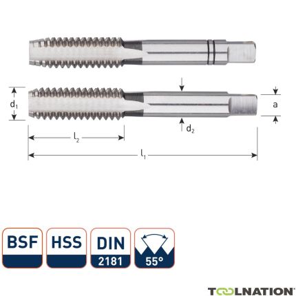 Rotec 306.1016 Juego de roscado manual HSS 2 piezas DIN 2181 BSF 5/16-22 - 1