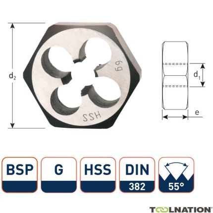 Rotec 377.1250 HSS Tuercas de corte hexagonal DIN 382 BSP G 1.1/4-11 - 1