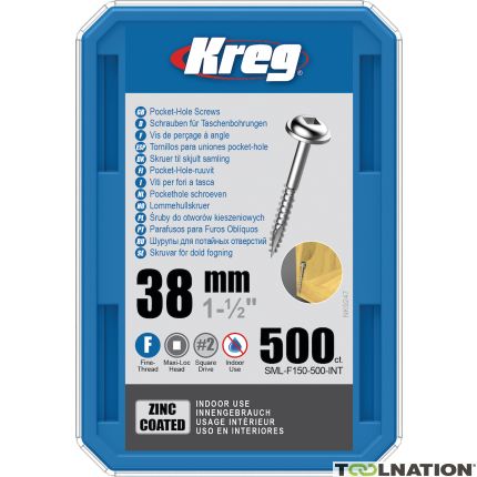 Kreg SML-F150-500-INT Tornillos para agujeros de bolsillo de 38 mm Zincados Maxi-Loc rosca fina 500 uds. - 1