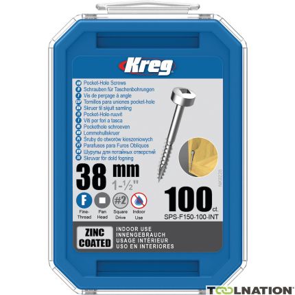 Kreg SPS-F150-100-INT Tornillos para agujeros de bolsillo de 38 mm zincados con cabeza plana y rosca fina 100 unidades - 1