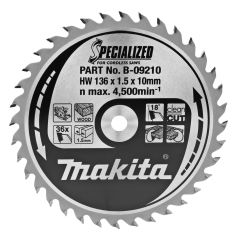 Makita B-09210 HM Hoja de sierra circular Madera Specialized 136x10x1,5 36T 18g
