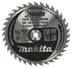 Makita Accesorios B-32948 Hoja de sierra circular Specialized Wood ATAF 136 x 10 x 1,5 mm T36