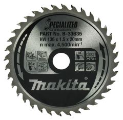 Makita Accesorios B-33635 Hoja de sierra circular Madera Specialized 136x20x1,5 36T 18g