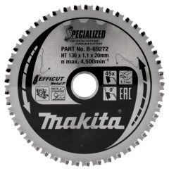 Makita Accesorios B-69272 Hoja de sierra circular para acero inoxidable Efficut 136 x 20 x 1,1 45T