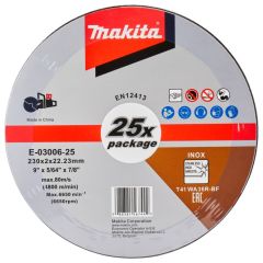 Makita Accesorios E-03006-25 Disco de corte 230 x 22,23 x 2,0 mm acero inoxidable 25 Piezas
