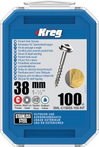 Kreg SML-C150S5-100-INT Tornillos de bolsillo de 38 mm de acero inoxidable Maxi-Loc de rosca gruesa 100 unidades