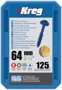 Kreg SML-C250B-125-INT Tornillos de bolsillo de 64 mm Blue-Kote Maxi-Loc rosca gruesa 125 unidades