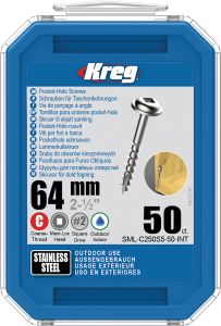 Kreg SML-C250S5-50-INT Tornillos de bolsillo de 64 mm de acero inoxidable Maxi-Loc de rosca gruesa 50 unidades