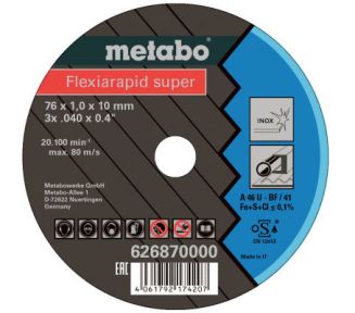Metabo Accesorios 626870000 Disco de corte Flexiarapid Super Inox 76 x 1,0 x 10 mm 5 piezas