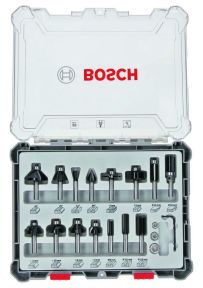 Bosch Professional Accesorios 2607017471 Juego de fresas mixtas de 15 piezas con mango de 6 mm