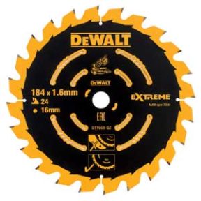 DeWalt Accesorios DT1669-QZ DT1669 Hoja de sierra circular HM 184 x 16 x 24T para madera/MDF