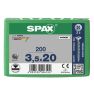 SPAX 1081010350203 Tornillo universal 3,5 x 20 mm, Rosca completa, Cabeza avellanada, Phillips Z2 - 200 piezas - 1