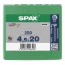SPAX 1081010450203 Tornillo universal 4,5 x 20 mm, Rosca completa, Cabeza avellanada, Cabeza Phillips Z2 - 200 piezas - 1