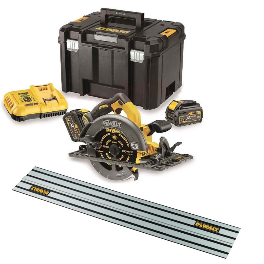 DeWalt DCS579X2-QW-DWS5022-XJ DCS579X2-QW XR FlexVolt 54 Volt 9.0Ah Li-Ion Sierra circular 190 mm + carril guía 1500mm