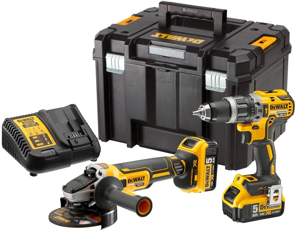 DeWalt DCK2080P2T-QW Comboset - Taladradora de Impacto sin Cable DCD796 + Amoladora Angular sin Cable DCG405 18 Volt 5 AH Li-ion
