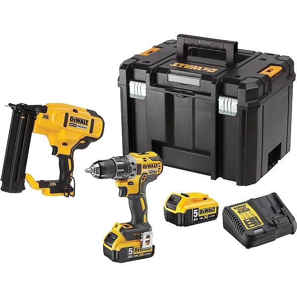 DeWalt DCK282P2T-QW set de inicio - taladro inalámbrico DCD791 + DCN680 Minibrad Tacker 18GA 15-54mm 18v 5.0Ah Li-Ion en maletín TSTAK