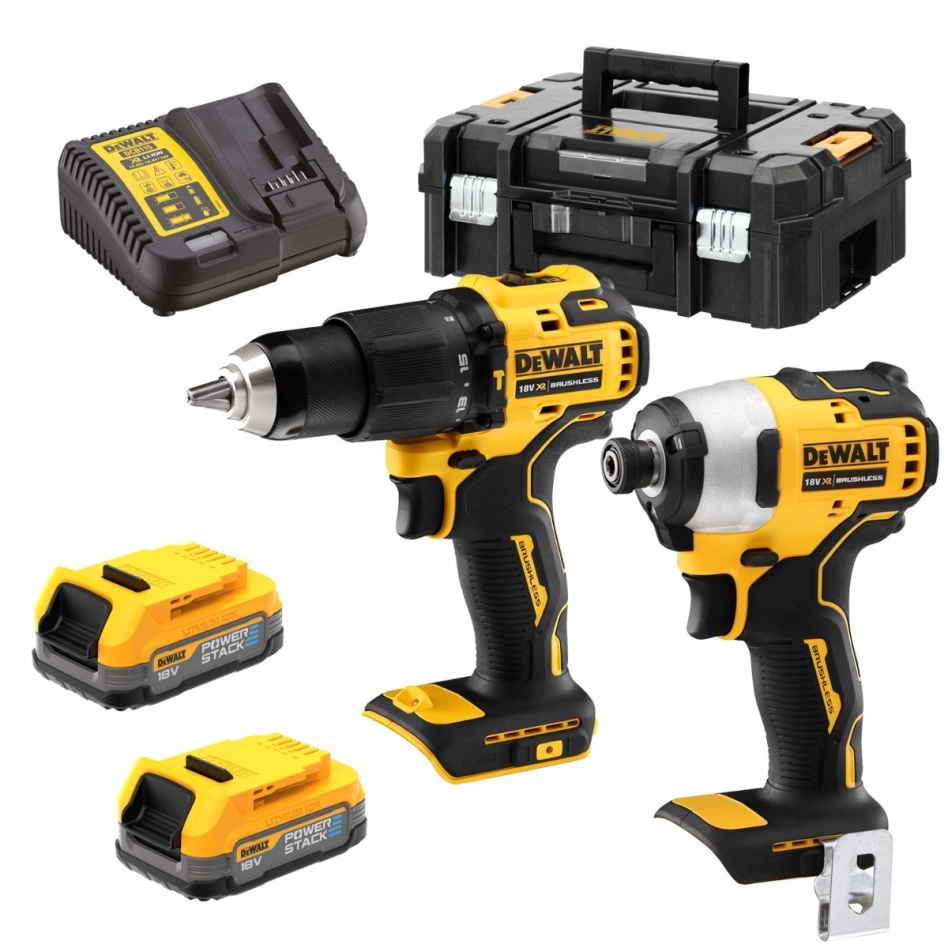 DeWalt DCK2062E2T-QW Juego combinado  18V XR PowerStack Li-Ion - Taladro inalámbrico DCD709 + Trituradora de impacto DCF809