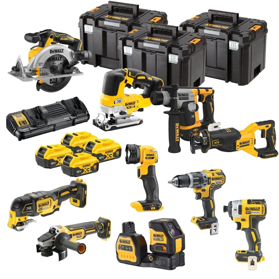 DeWALT DCK1012P4T-QW 10 piezas Combopack XR 18 Voltios 5,0 Ah Li-Ion incl. 4 baterías