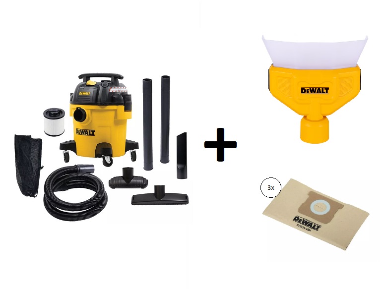 DeWalt DXV20PB Aspirador en húmedo/seco 20L + bolsas filtrantes y colector de polvo