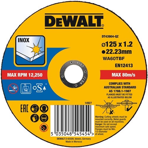 DeWALT Accesorios DT43904-QZ Disco de corte INOX 125 x 1,2 x 22,2 mm