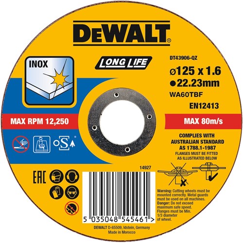 DeWALT Accesorios DT43906-QZ Disco de corte INOX 125 x 1,6 x 22,2 mm