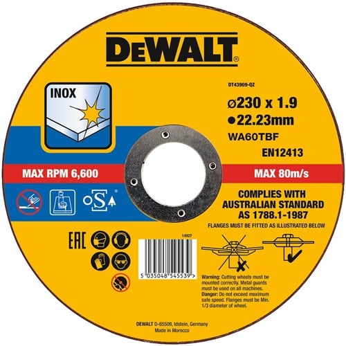 DeWALT Accesorios DT43909-QZ Disco de corte INOX 230 x 1,9 x 22,2 mm