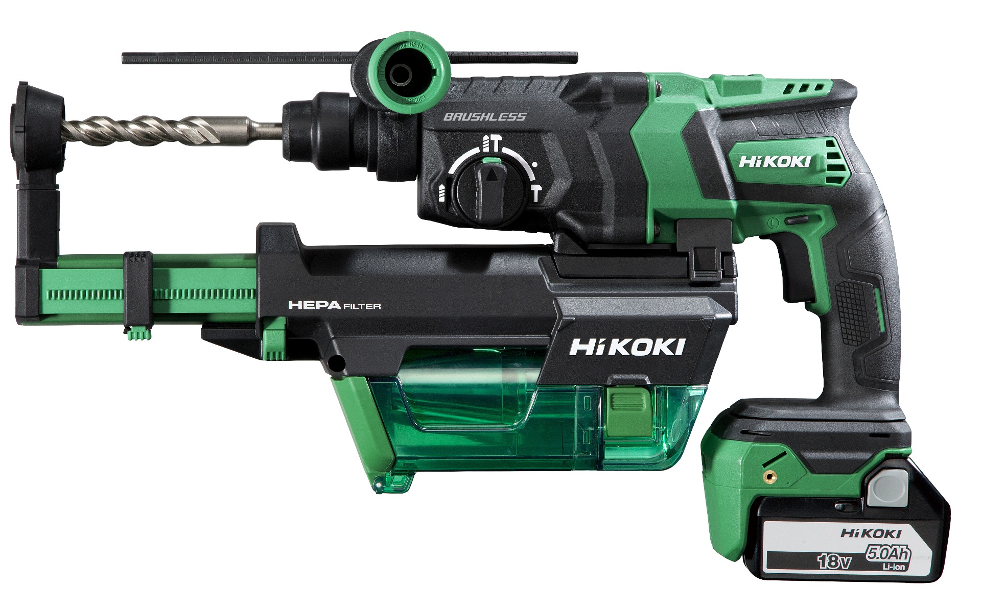 HiKOKI DH18DPCWUZ Martillo combinado Accu 18V 5.0Ah en maletín del sistema Hikoki IV + unidad de extracción de polvo en maletín HSC II