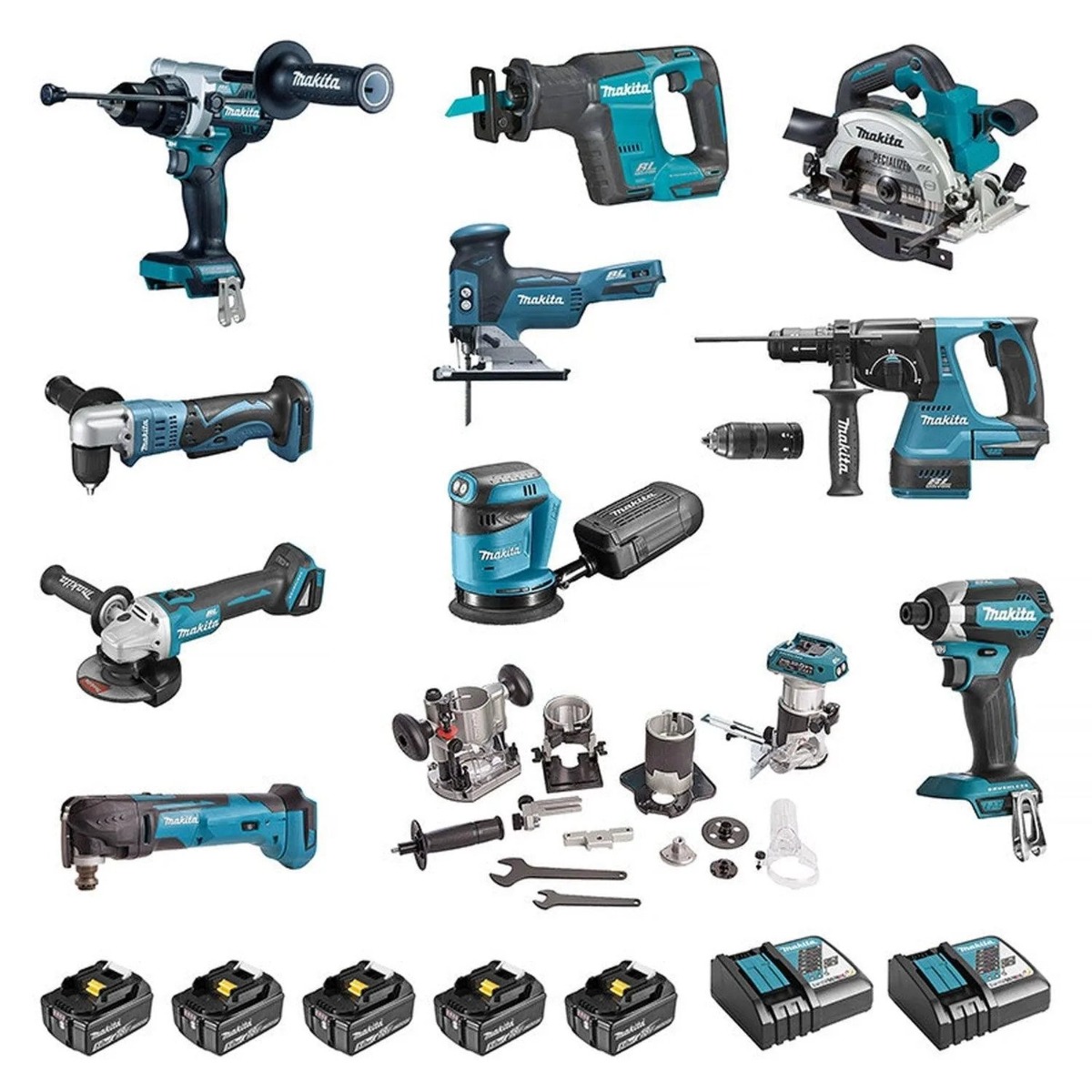 Makita DLX1108TJ1 Combo set 18V 11 m&aacute;quinas - 5 x bater&iacute;a 18V 5.0Ah + 2 x cargador