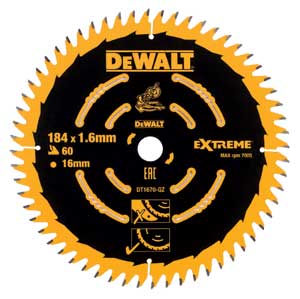 DeWalt Accesorios DT1670-QZ Hoja de sierra circular DT1670 HM 184 x 16 x 60T para madera/MDF