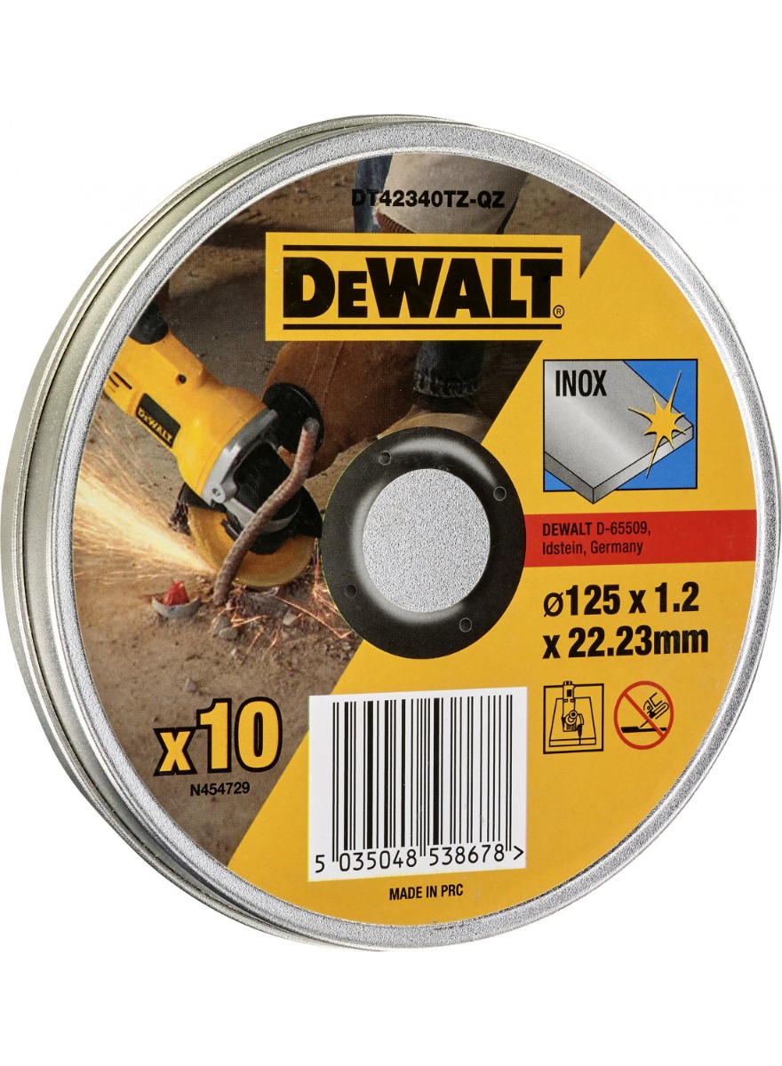 DeWALT Accesorios DT42340TZ-QZ Disco de corte para metal/inox 125 x 22,23 x 1,2 mm 10 piezas en bote
