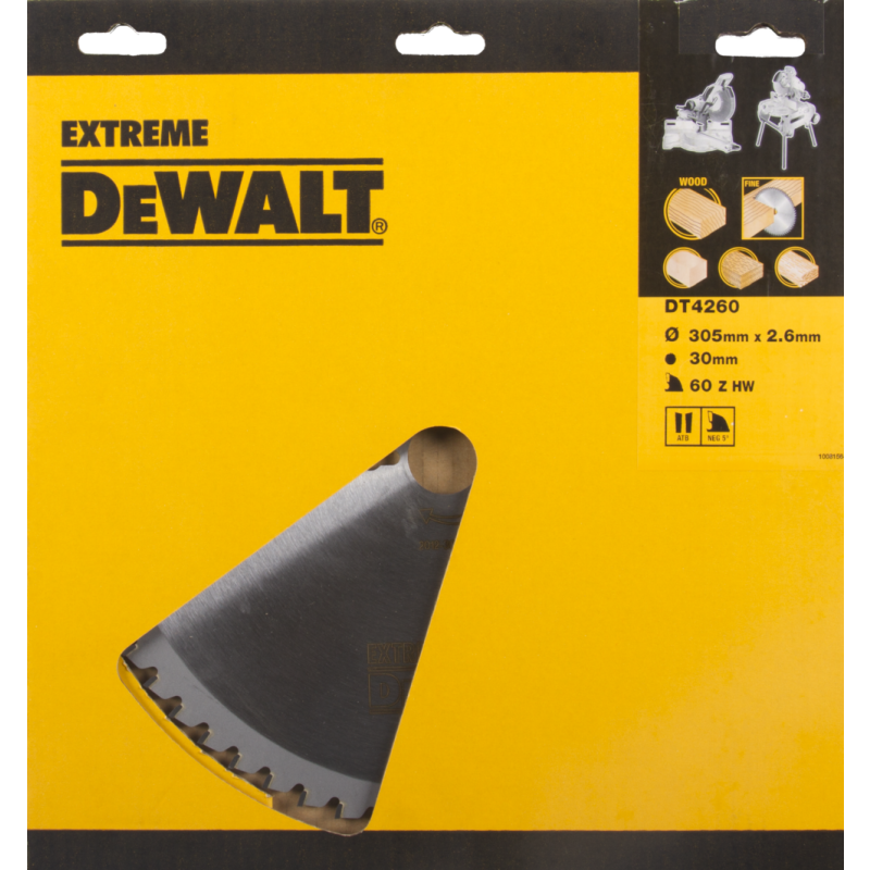 DeWalt Accesorios DT4260-QZ DT4260 Hoja de sierra HM 305 x 30 x 60T diente alterno, negativo 5° Madera acabado fino