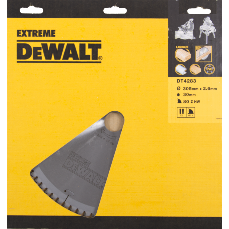 DeWalt Accesorios DT4283-QZ DT4283 Hoja de sierra HM 305 x 30 x 80T trapezoidal, negativo 5° Laminado Alu acabado extrafino