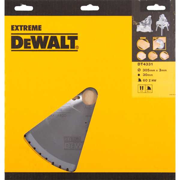 DeWalt Accesorios DT4331-QZ DT4331 Hoja de sierra HM 305 x 30 x 60T diente alterno, negativo 5° Madera acabado fino