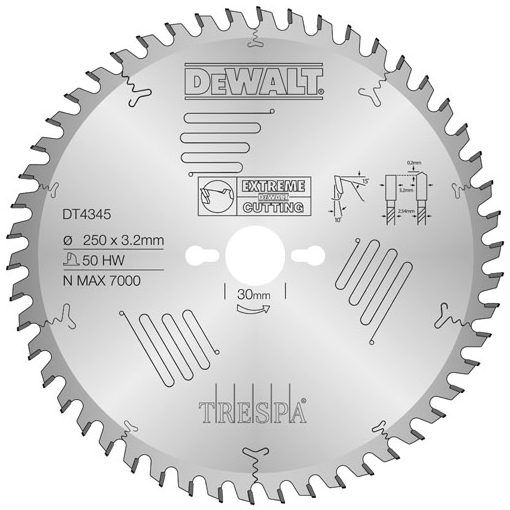DeWalt Accesorios DT4345-QZ CZB 250 x 30 Hoja de sierra Trespa